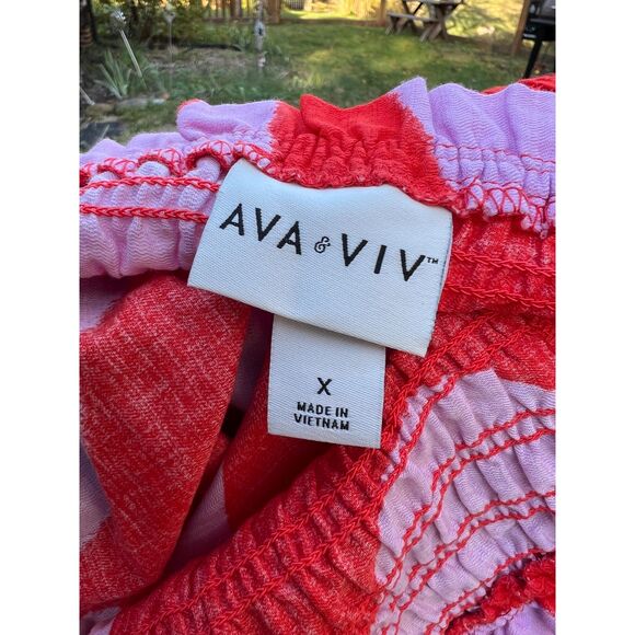 Ava & Viv Smocked Peplum Plus Size Top, Orange/Pink - Picture 3 of 6